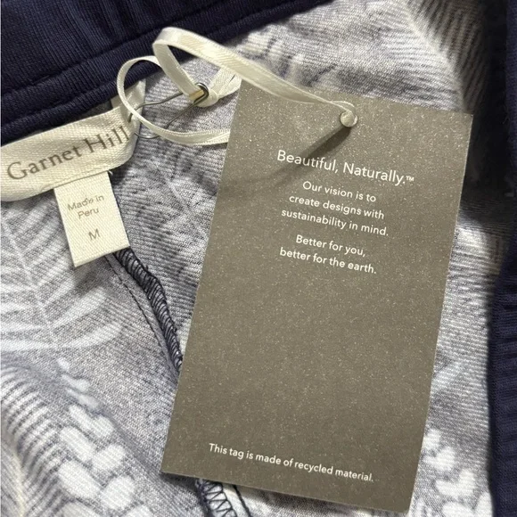 NWT Garnet Hill Blue Fern Flannel Jogger Pajama Pants Organic Pima Cotton Medium - Picture 6 of 8